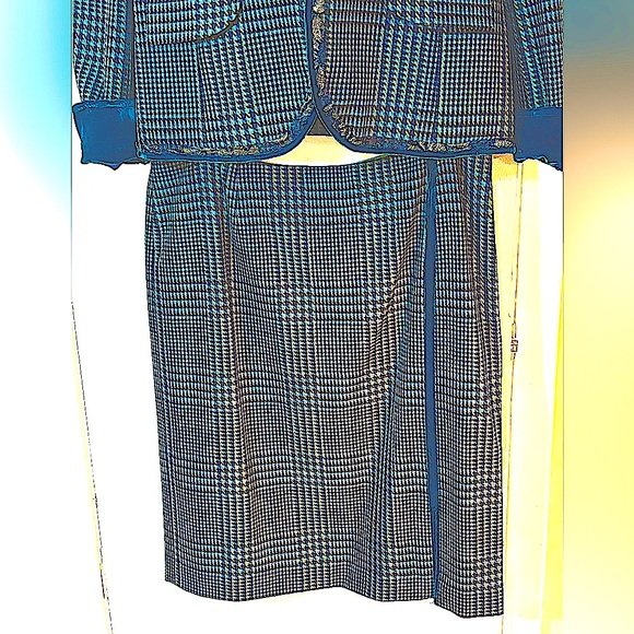 Worth Wool Suit Plaid With Blue Velvet Trim. Straight Skirt Woman’s Size 16 - Picture 6 of 16